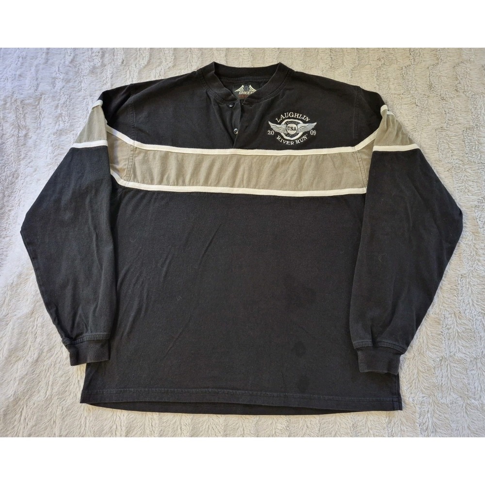 Laughlin River Run 2009 Biker Design Rally T Shirt Mens Medium Black Long Sleeve